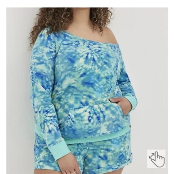 Torrid, sweatshirt off shoulder, lightweight, blue tie dye Size 3x - Picture 2 of 6